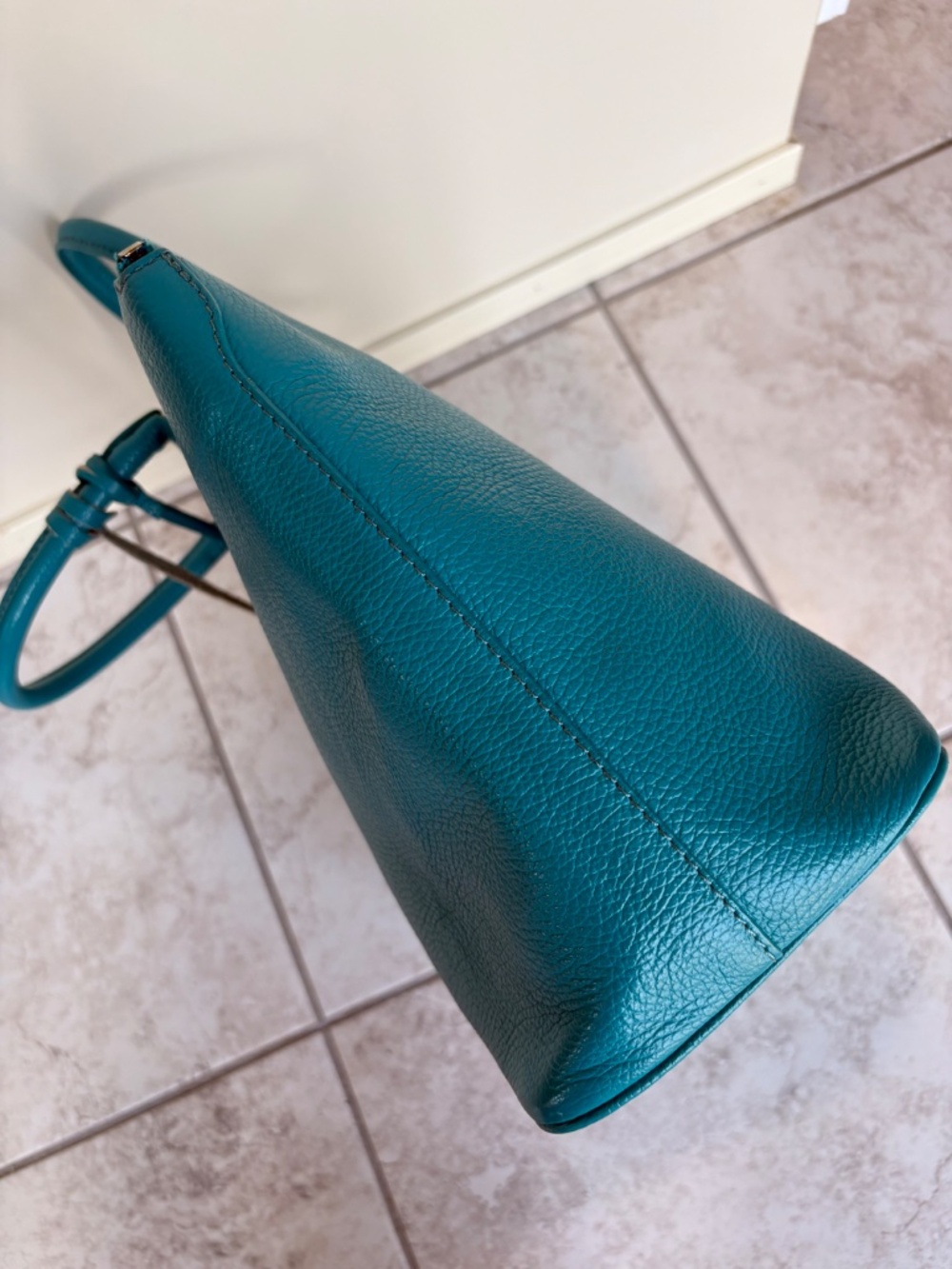 L. Credi Teal Leather Shoulder Bag, Hand Bag, Made in Italy - Picture 10 of 16
